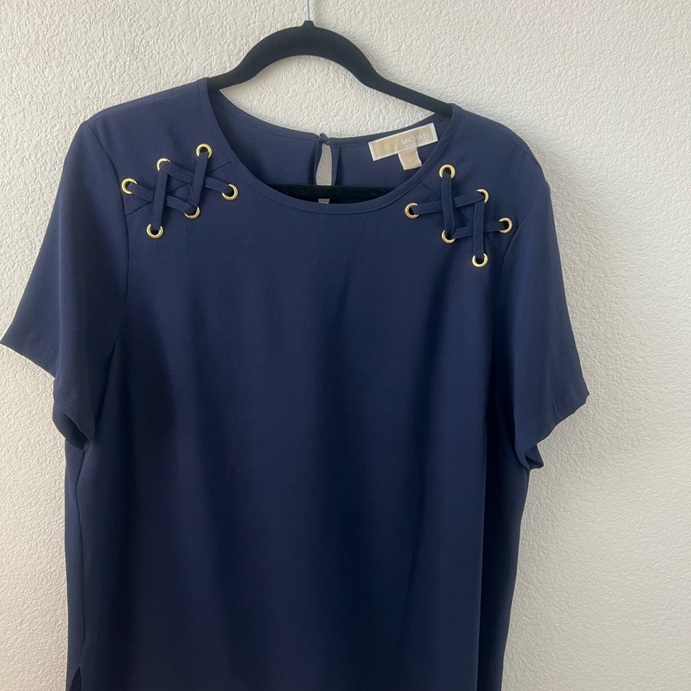 Michael Kors Navy Blouse with Gold Eyelets
